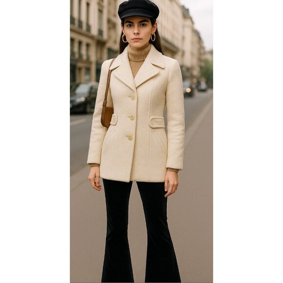 VTG Ben Sherman Womens London Mod White Wool Boucle Tweed Jacket Coat S Retro - Picture 1 of 14